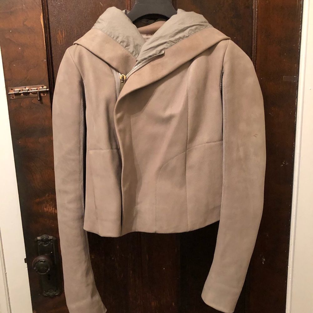 Rick Owens Hooded Biker Leather Jacket US sz 8